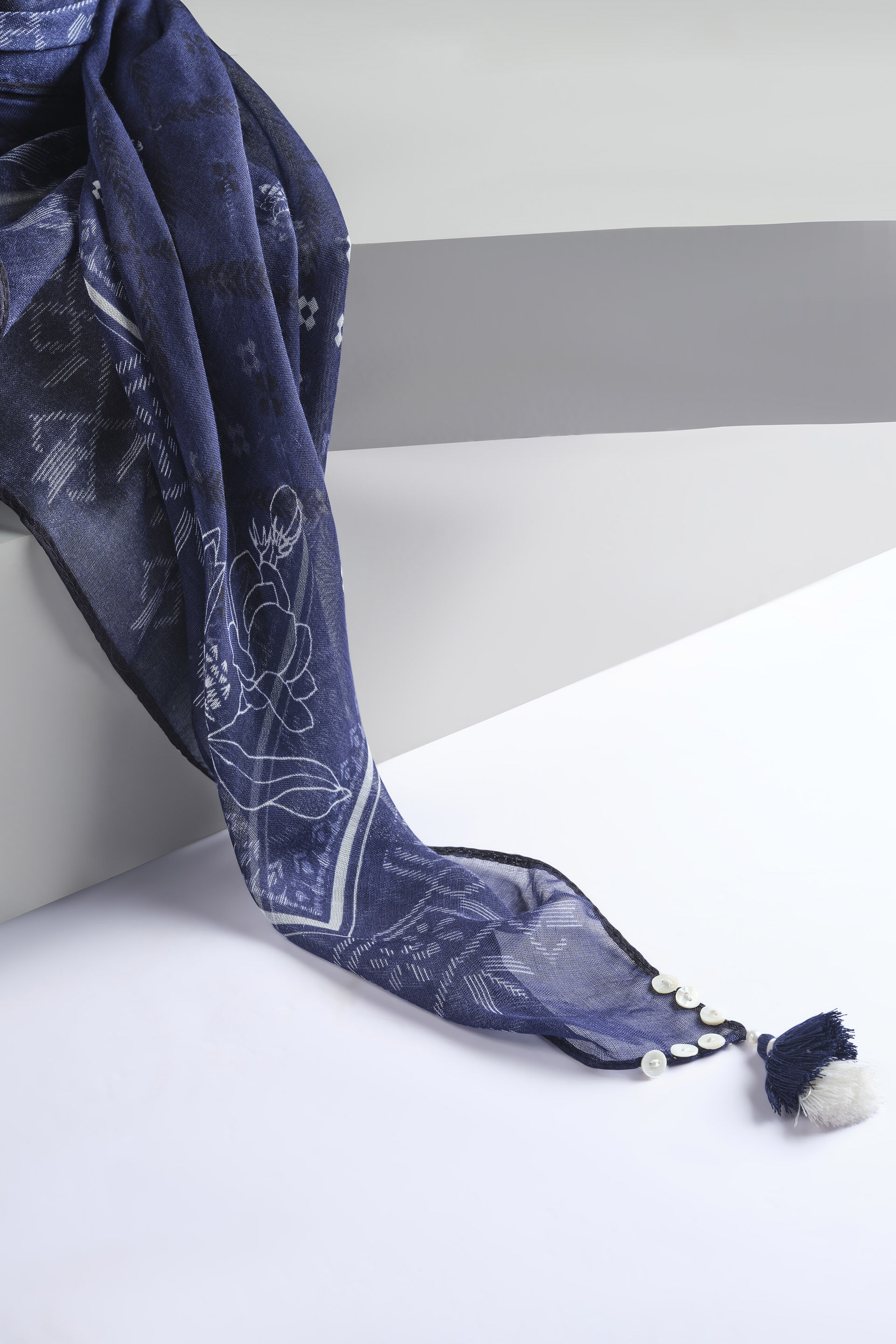 Geometric Blue Scarf, , image 2